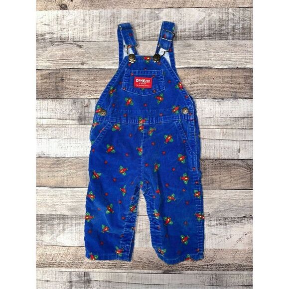 Rare Vintage Oshkosh B’Gosh Corduroy Planes Stars Union Made Bib Overalls 12mo - Picture 1 of 7